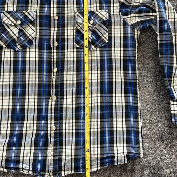 SQ Comfort Wash Men's Pearl Snap Blue Plaid Long Sleeve Shirt, Medium - Picture 5 of 5